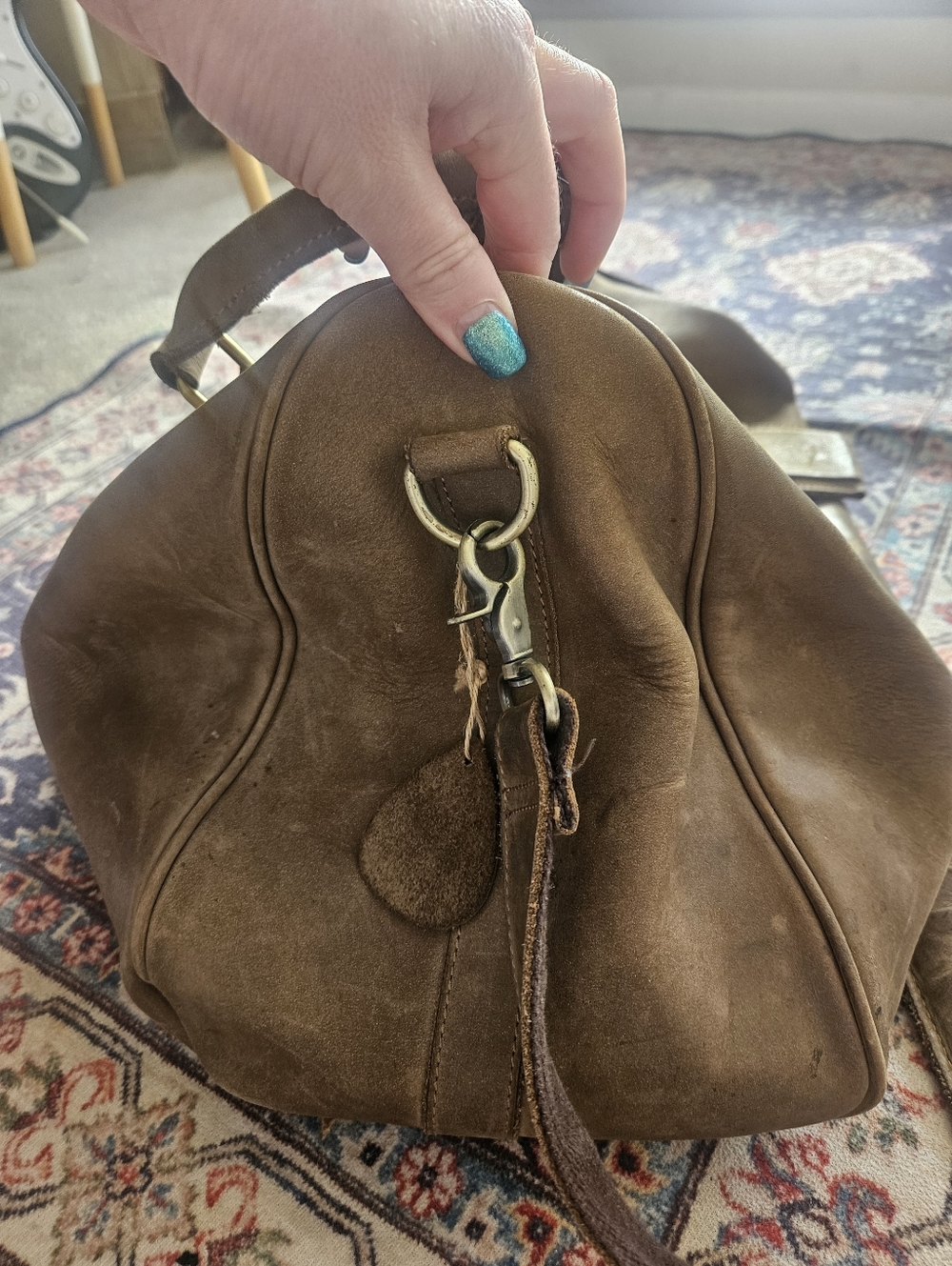 Full Grain Leather Weekend Duffle Bag -Tan Brown Overnight Cabin Bag - Picture 3 of 16